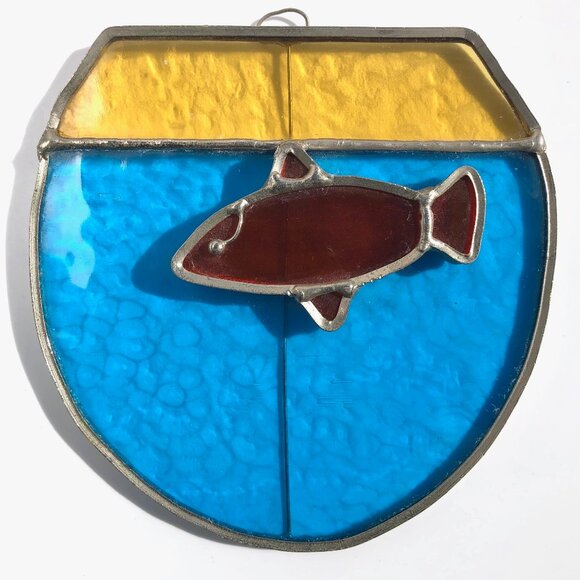 stained glass sun catcher gold fish in fish bowl window hanger AS IS pet fish - Picture 1 of 9